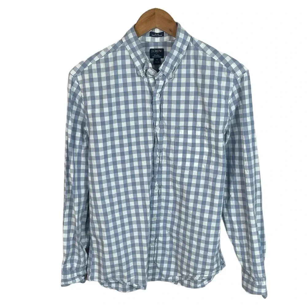 BF1305 Men’s J. Crew Flex Washed SLIM Untucked Gingham Print Button Shirt M